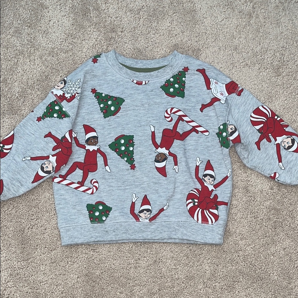 Festive Gray Kids Sweatshirt with Elf Design